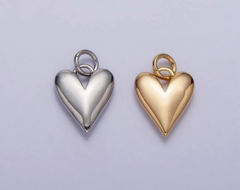 Mini Gold Heart Charm Pendant Puffy Heart Charm Silver 3D Gold Heart Charm for Bracelet Necklace Earring Supply Valentine Gift Idea AC305