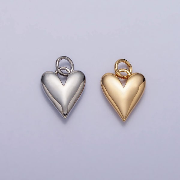 Mini Gold Heart Charm Pendant Puffy Heart Charm Silver 3D Gold Heart Charm for Bracelet Necklace Earring Supply Valentine Gift Idea AC305