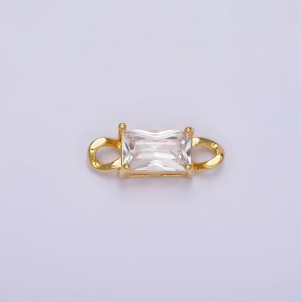 24K Gold Filled Clear CZ Baguette Curb Link Loop Connector | G798