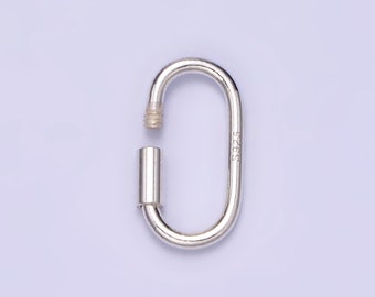 Dainty Slim Silver Oval Carabiner s925 Sterling Silver Dainty Screw Lock Clasp for Jewelry Making SL-487