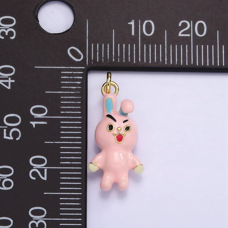 3d Cute Mini Monster Evil Pink Bunny Charm 21mm Enamel Rabbit Charm for ...