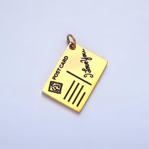 Cartão postal com inscrição "eu te amo", contorno em esmalte preto, pingente de viagem em aço inoxidável | p-1342