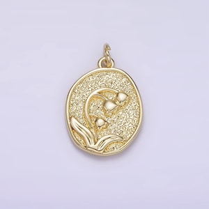 14k gold filled snowdrop january birth flower hammered stamped personalized double sided charm | ag227