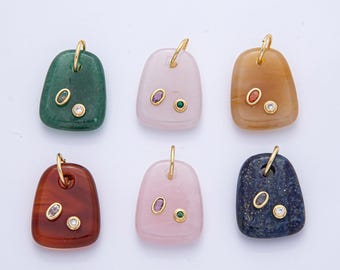 18K Gold Filled Natural Stone Pendant GemStone Charm Necklace with CZ Stone for DIY Jewelry Making Supply AK055