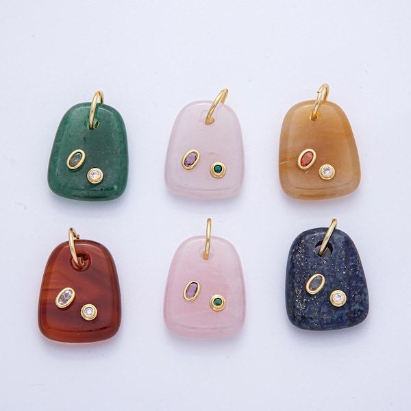 Colar com pingente de pedra natural banhado a ouro 18K e zircônia cúbica para confecção de joias DIY (AK055)