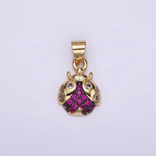 Dainty Gold Filled Lady Bug Charm For Necklace, Bracelet Supply Jewelry Making Micro Pave Insect Charm N1951