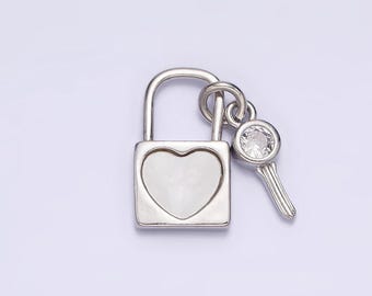 Silver padlock and key cz micro pave charm pendant lock and key charm necklace for statement necklace component n-1007