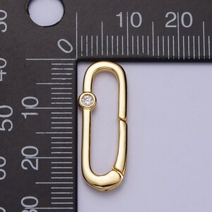Dainty Gold Spring Gate Oval Ring Clasp, Push Gate Ring Cubic Zirconia Spring Push Clasp, Oval Lock Enhanced Clasp Z035 image 3
