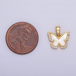 24K Gold Filled Shell Pearl Micro Paved CZ Butterfly Wings Pendant ...