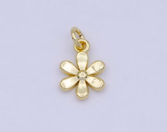 Sierlijke gouden madeliefjebloemhanger, 24-karaats vergulde minimalistische bloemenflorette-bedel | AG-088