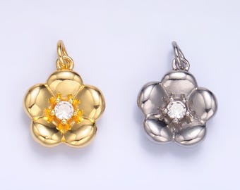 Ciondolo a forma di fiore in argento riempito in oro 24K con petalo di fiore, collana d'amore per la creazione di gioielli fai da te, W-869