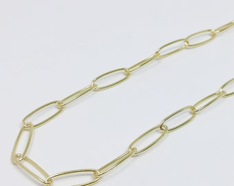 Gemkedja 24K guld per meter, oval länkkedja per fot, gem för DIY-pyssel, rulle-356