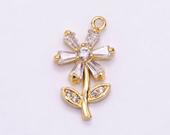 Gold Flower Charms Dainty Gold Floral Pendant Cubic Sun Flower Spring Garden Charm for Necklace Bracelet DIY Jewelry Making Supply