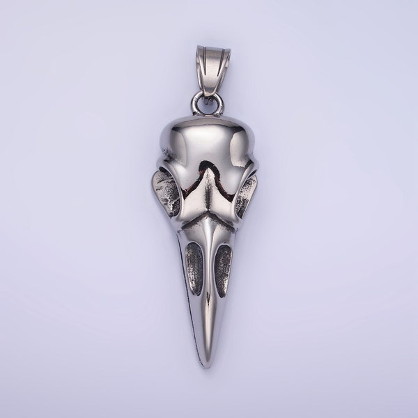 Stainless Steel Raven Crow Skull Pendant | P-1195