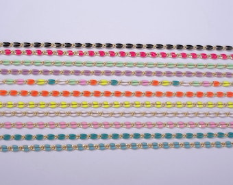 Dainty multi color enamel  rolo cable paperclip chain by yard, link cable thick elongate chain, wholesale bulk roll chain jewelry 604-608