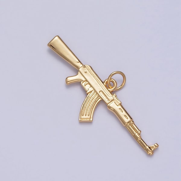 AK-47 Gun Pendant 24K Gold Plated Gun Charm, Necklace Bracelet Charm Pendant | X-146