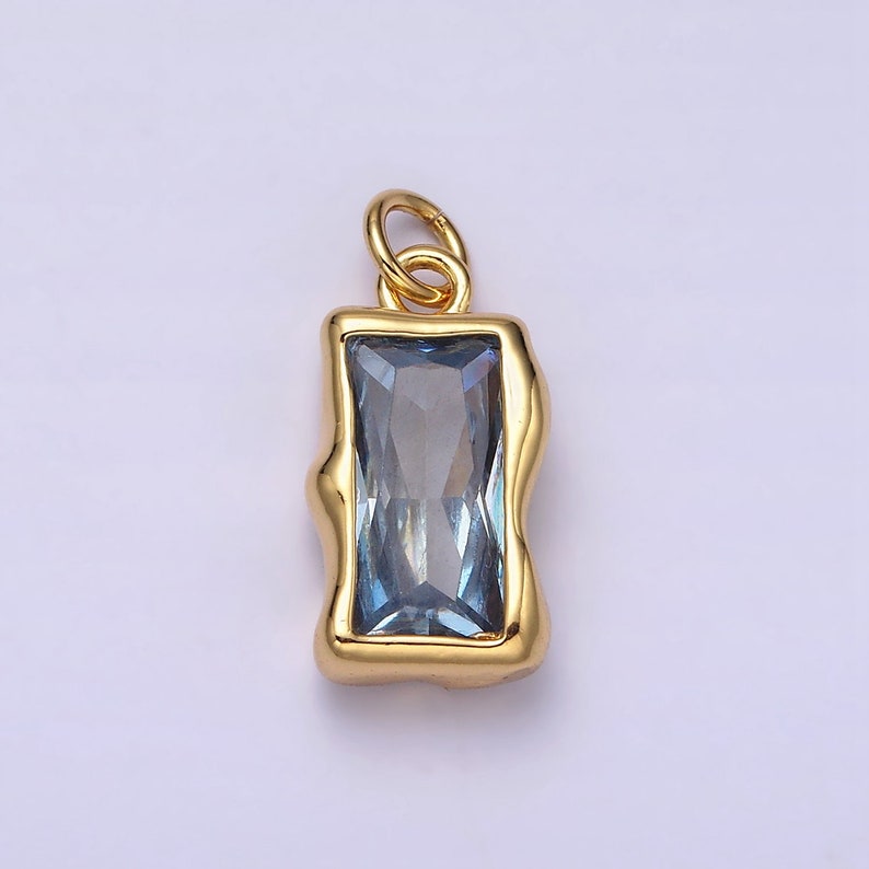 14K Gold Filled 20mm Birthstone CZ Baguette Charm Personalized Birth Month Add on Charm AC1506 AC1516 Light Blue