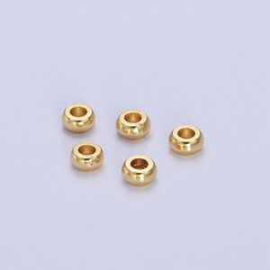 50 pcs 18K Gold Plated Flat Round Spacer Beads, Gold Donut Spacer Beads, 3mm , 5 mm Spacers, Large Hole Spacer Beads BD-001