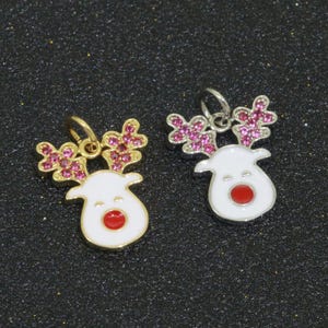 Dainty gold rudolph charm - christmas jewelry pendant - red nose reindeer gold filled enamel charm for bracelet necklace earring component