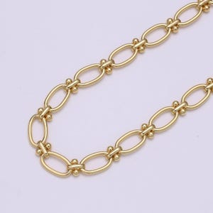 Gold oval rolo and cross chain by yard, figure 8 oval link chain, fancy wholesale bulk roll chain for jewelry making, width 9.4mm,roll-491