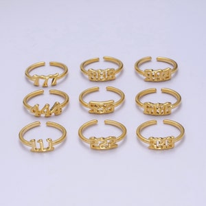 Dainty Gold Angel Number Ring Lucky Number for Stackable Jewelry Minimalist Ring Open Adjustable
