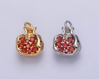 Mini Red Pomegranate Gold Charm 18K Gold Plated Brass Micro Pave Earrings Charms DIY Bracelet Jewelry Findings Jewelry Making ac268