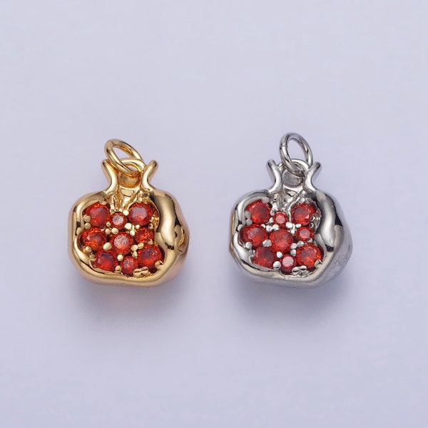 Mini encanto de oro de granada roja 18K chapado en oro latón Micro pavé pendientes encantos DIY pulsera resultados de la joyería fabricación de joyas ac268