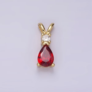 14K Gold Filled Red CZ Teardrop Double Bail Pendant | AH029