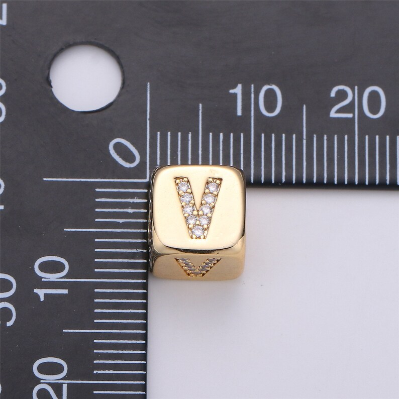 9x9mm Gold Initial Letter Beads, Alphabet Beads, Initial Beads, Alphabet Blocks Micro Pave Initial Block CharmforBracelet Necklace,BLOCK-004 image 10