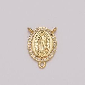 Our lady of guadalupe rosary style small centerpiece virgin mary medal symbol gold filled chapelet center or jewelry connector
