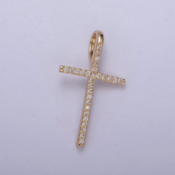 Large Gold Cubic Zirconia Cross Pendant - 18k Gold Filled Religious Cross Pendant Christian Catholic Cross Rosary  H-424