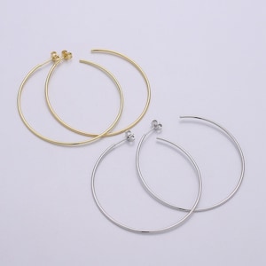 50 mm simple light hoops 24k gold, loop gold earrings for diy earring craft supply jewelry making, q-412, q-413