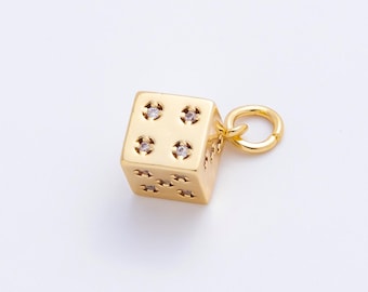 Mini 18k gold filled micro-geplaveide cz Lucky dice mini-uitbreidingsbedel in goud e-429