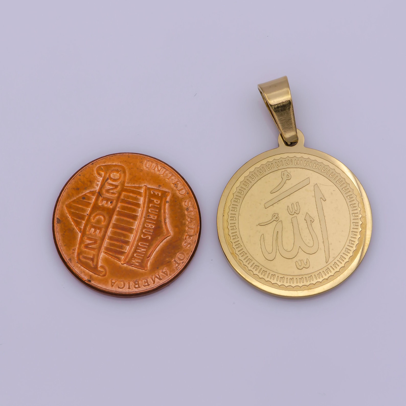 Stainless Steel Arabic Word Calligraphy Coin Medallion Charm Pendant ...