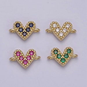 Mini 14K Gold Filled Cubic Heart Charm Connector for Bracelet Necklace Link Connector F-062
