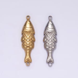 Stainless steel 7mm fish scale-textured minimalist connector in gold & silver sardine fish jewelry  | p1344