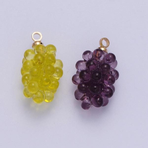 Dainty Bunch of Grapes Pendant, 24K Gold Plated Dark Purple and Green Grapes Seasonal Fruits Charms | X-746, X-748