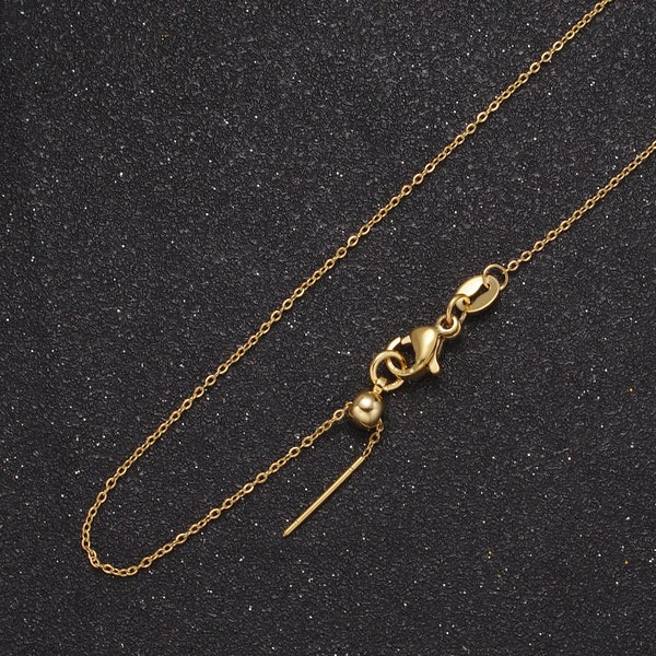 Fine 24k Gold Filled Chain Necklace, Adjustable Gold Chain, Fine Cable Link Neck Chain, Thin Simple Layering Chain 18" long wa-735