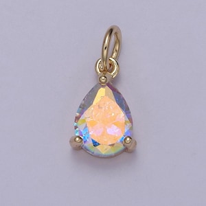 Mini tear drop rainbow ab charm cz charm, aurore boreale cubic zirconia charm, jewelry 18k gold filled
