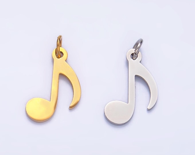 Gold Stainless Steel Dainty Music Note Pendant, Musical Note Charm Music Lovers Gift Jewelry Making Supply Necklace Bracelet P1364