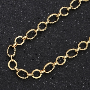 24k gold  oval rolo cable chain by yard, link cable twistedvelongate chain , new design rolo chain, roll-348