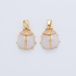 18K Gold Filled White Acrylic Micro Paved CZ Ladybug Insect Pendant | AH771