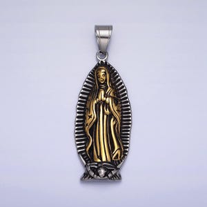 Stainless steel lady guadalupe charm in antique gold silver color virgin mary pendant lead nickel free tarnish free | p-1156