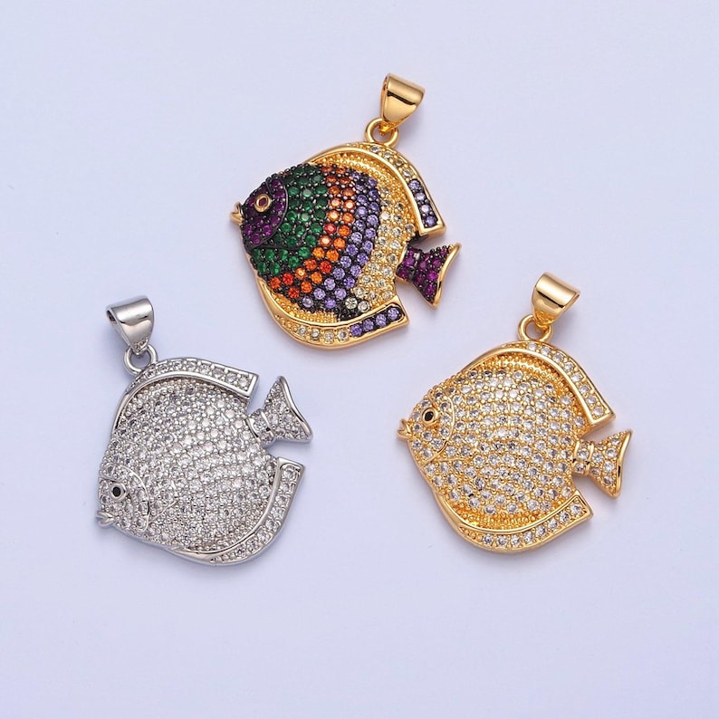 Iced Gold Cz Fish Charm Micro Colorful Cz Paved Sea Life Fish Pendant ...