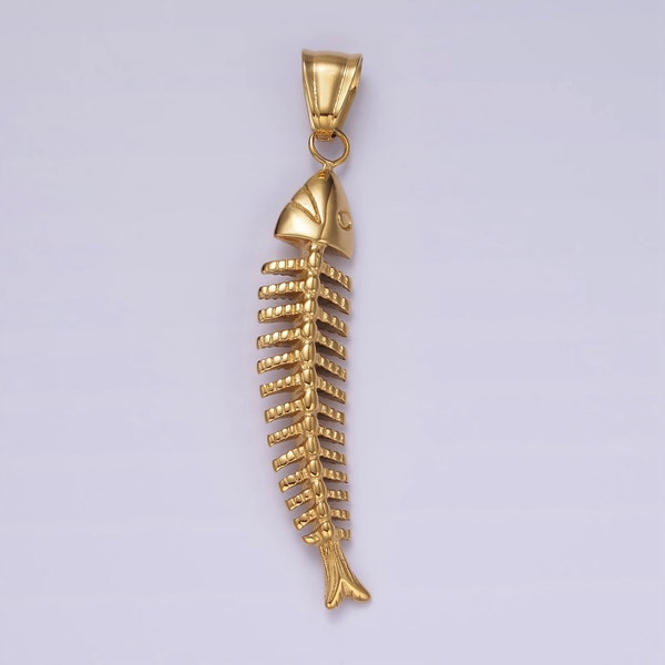 Stainless Steel Gold Fish Necklace Pendant Fish Bone Charm for Statement Necklace P1067
