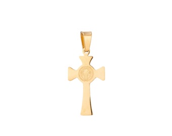 24K Gold Filled Traditional Classic Dainty Saint Benedict Cross San Benito Crucifix Pendant Necklace