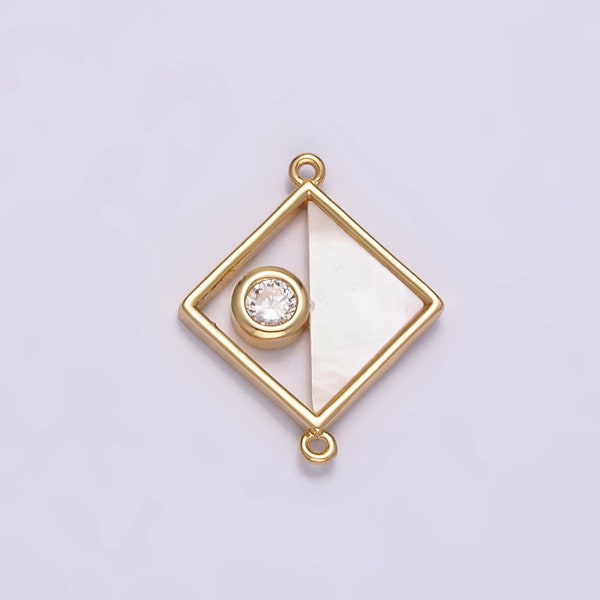 Rhombus Bezel Pearl Connector Pendant Mini CZ Charm Connector Bracelet Necklace in 16k Gold Filled Findings G-700