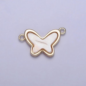 Small gold dainty pearl butterfly charm connector 2 link charm insect spring gold filled small butterfly charm link connector y-875
