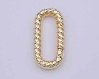 Dainty Twisted Rope Oval Gold Push Gate ring, 21.7x10.6mm Oval Twisted Rope Ring Charm Holder Enahanced Link for Jewelry Supply K-221