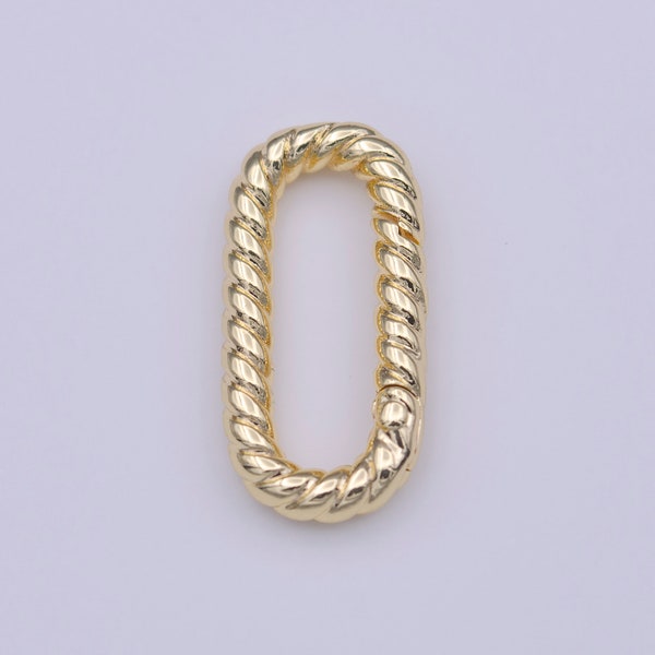 Dainty Twisted Rope Oval Gold Push Gate ring, 21.7x10.6mm Oval Twisted Rope Ring Charm Holder Enahanced Link for Jewelry Supply K-221